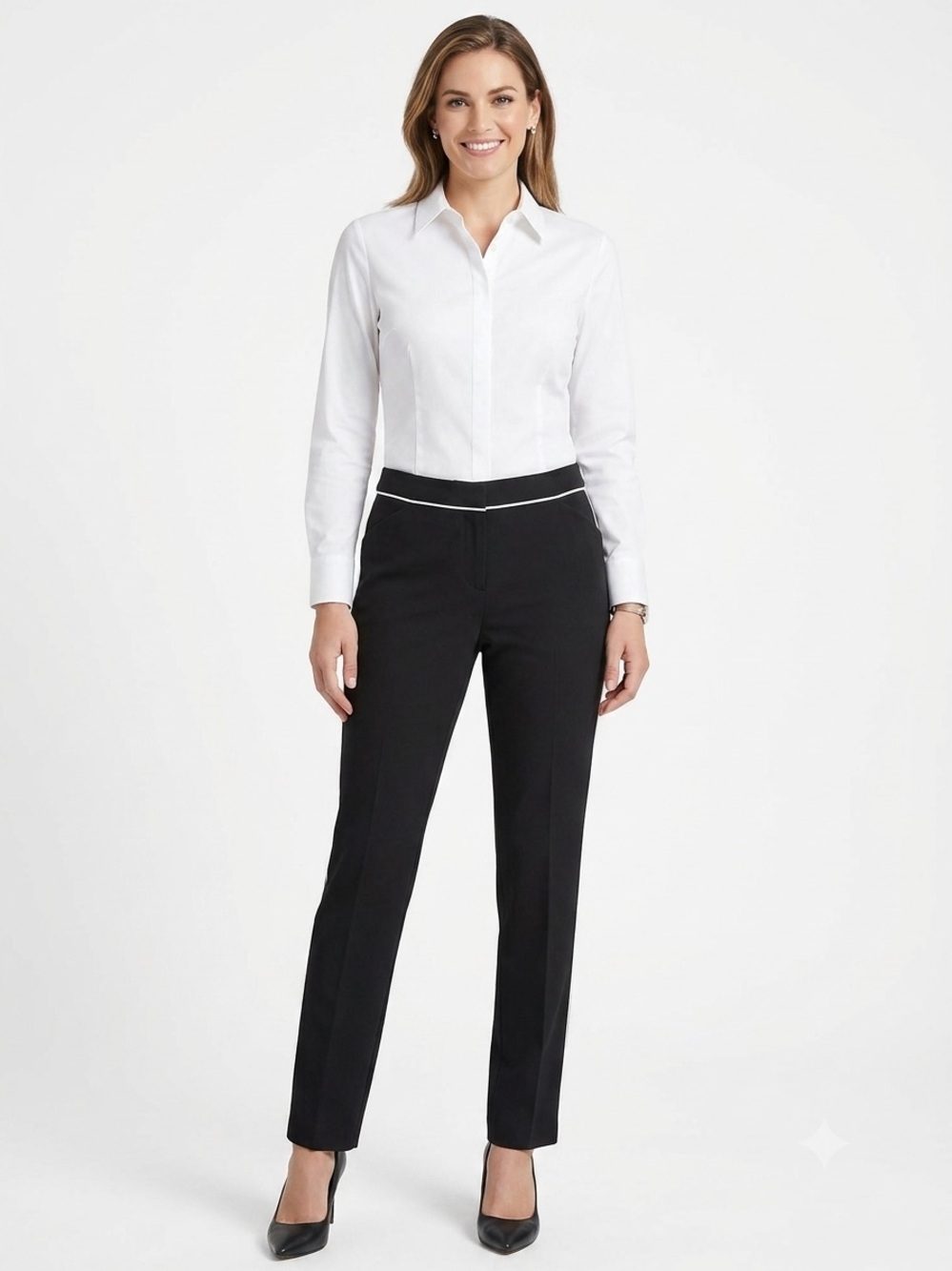 Calvin Klein Black Ankle Dress Pants White Trim Women’s Size 8 Stretch Career